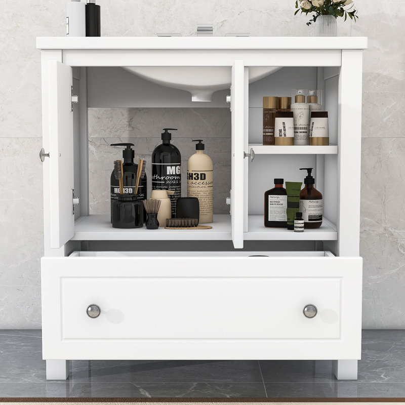 Winston Porter Morrine Bathroom Vanity with Top, Wood Bathroom Storage ...